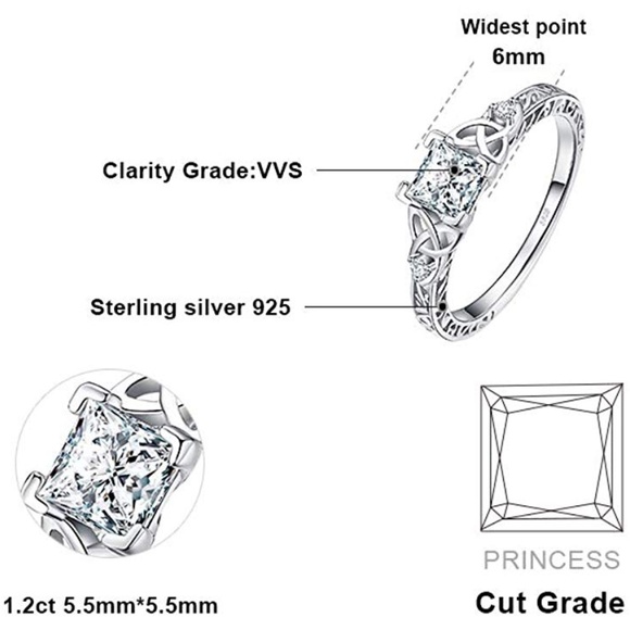 Vintage Celtic Knot Princess Cut Engagement Ring - Picture 4 of 5